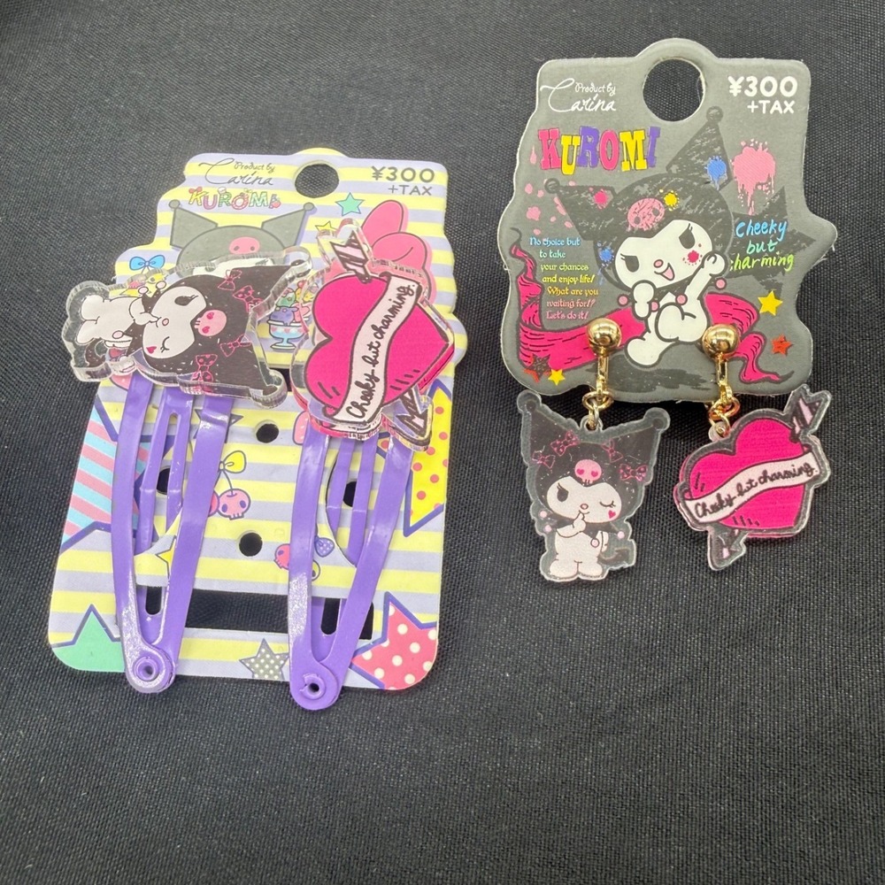Sanrio Kuromi Hair Clip and Clip-On Earring Set Purple Pink Cheeky But Charming